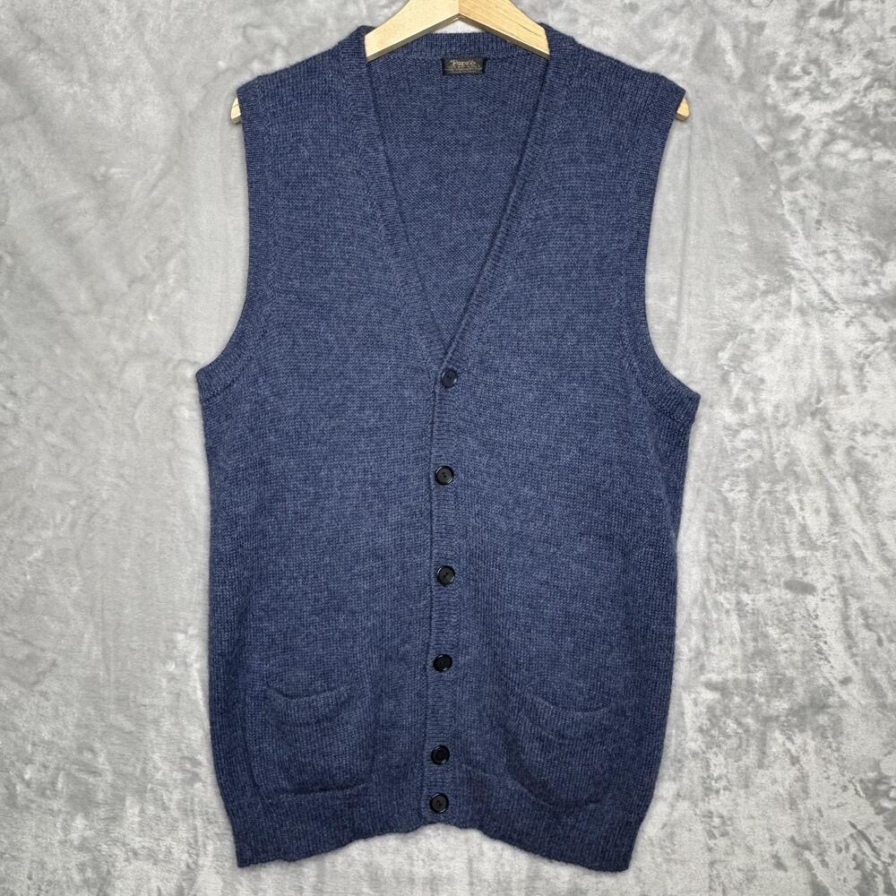 Vintage Perez Sweater Vest Mens Medium Blue Baby Alpaca V Neck Button Grandpa